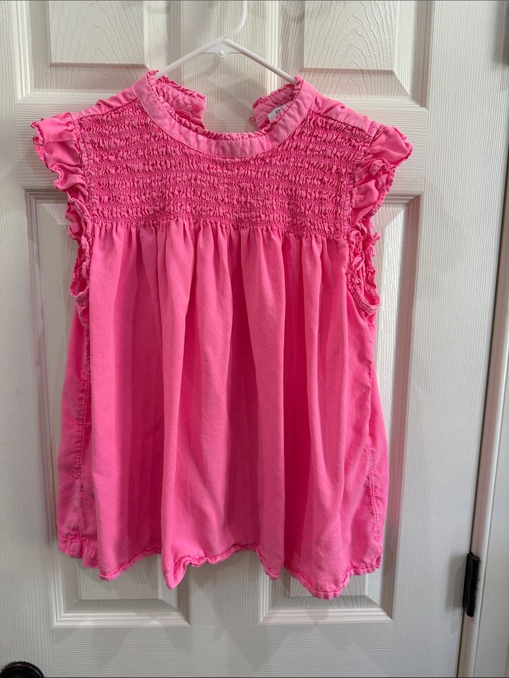 crown & ivy Bright Pink Smocked Ruffle Tank